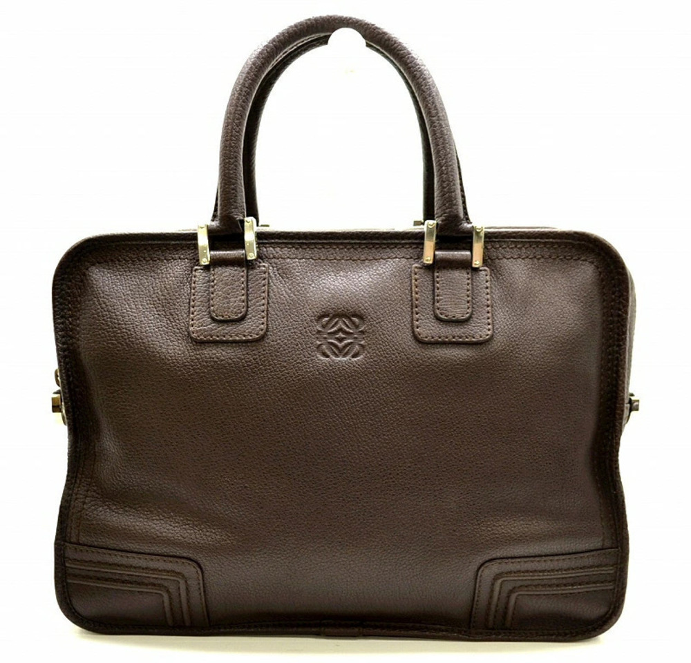 Loewe Amazona Briefcase Bag Business Handbag Leather Dark Brown